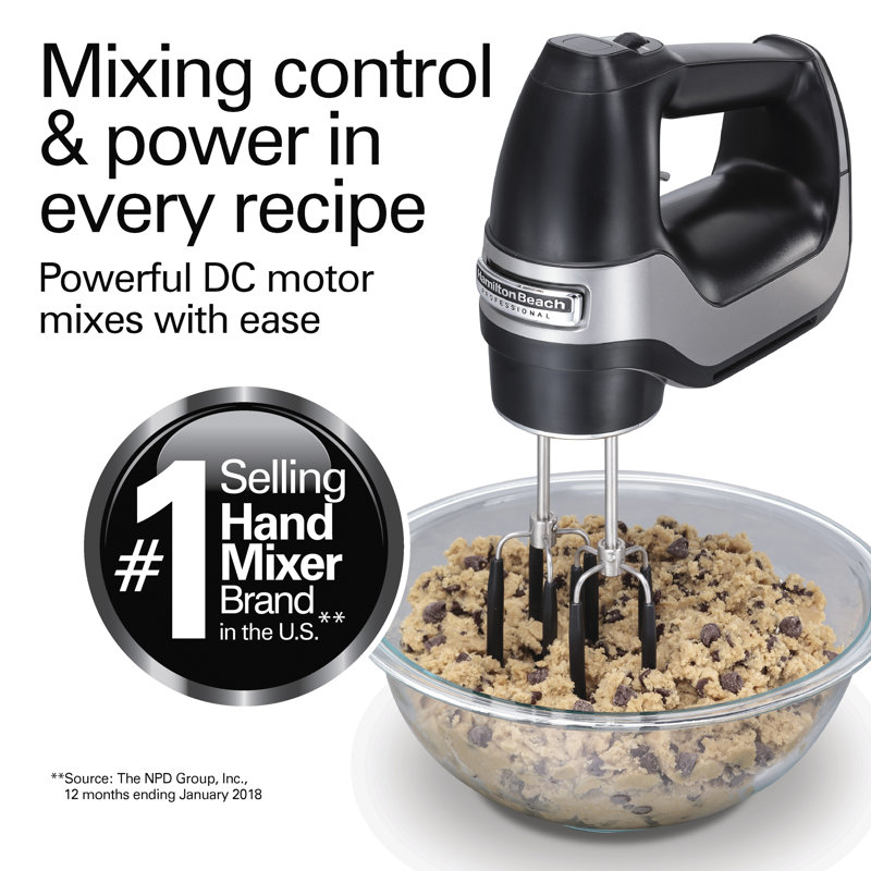 Matte Black Cordless Hand Mixer with Variable Speed and Attachments