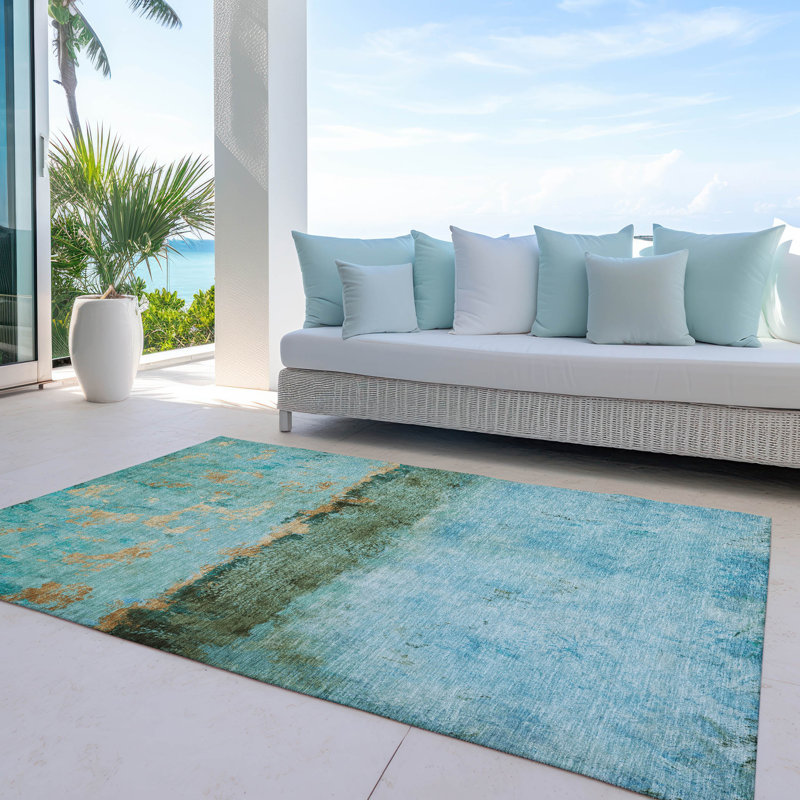 Teal 8' x 10' Flat Woven Synthetic Washable Rug