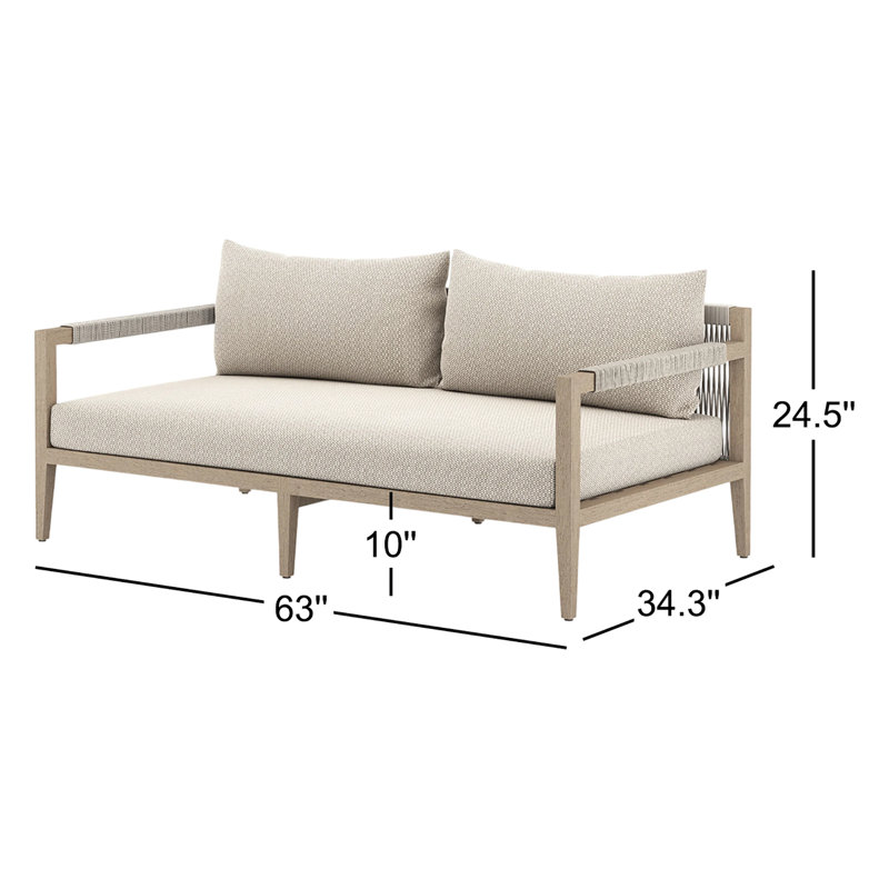 Sherwood Outdoor 2 - Seat Loveseat, Solid Wood, Gray Cushion/Brown/Gray Frame