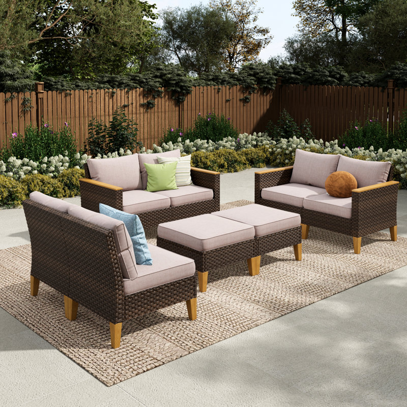 All Weather Wicker/Rattan 8 - Person Seating Group with Cushions, No, Beige