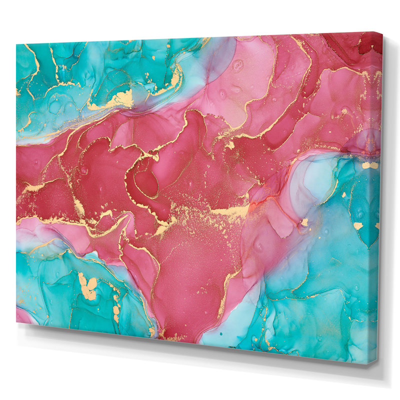 Reproduction d'art sur toile, rose et turquoise, H 24 po x l 32 po x P 1 po, Toile tendue