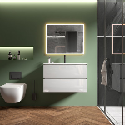 Meuble-lavabo simple de 30 po avec dessus en céramique avec trop-plein Kersha, pré-assemblé
