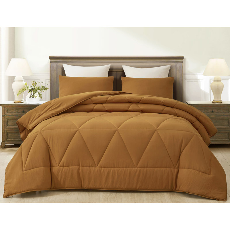 Washed Microfiber Bedding Comforter Set, Twin Comforter + 1 Standard Sham, Yellow