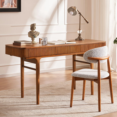  Bureau d'écriture Mid-Century moderne en placage de chêne 59 po avec 3 tiroirs HERNEST