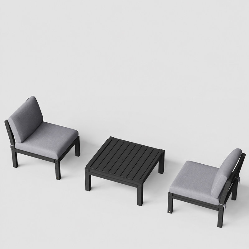 2-Person Outdoor Seating Group, HIPS Armless Chairs With Cushions And Side Table, Black, Black, 3 Pcs: Table, 2 Chairs