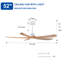 Ventilateur de plafond 5 pales 52 "en bois massif minimaliste avec moteur CC réversible et lumière DEL