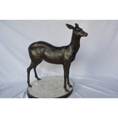 Doe - baby deer bronze statue -  Size: 30"L x 8"W x 30"H.