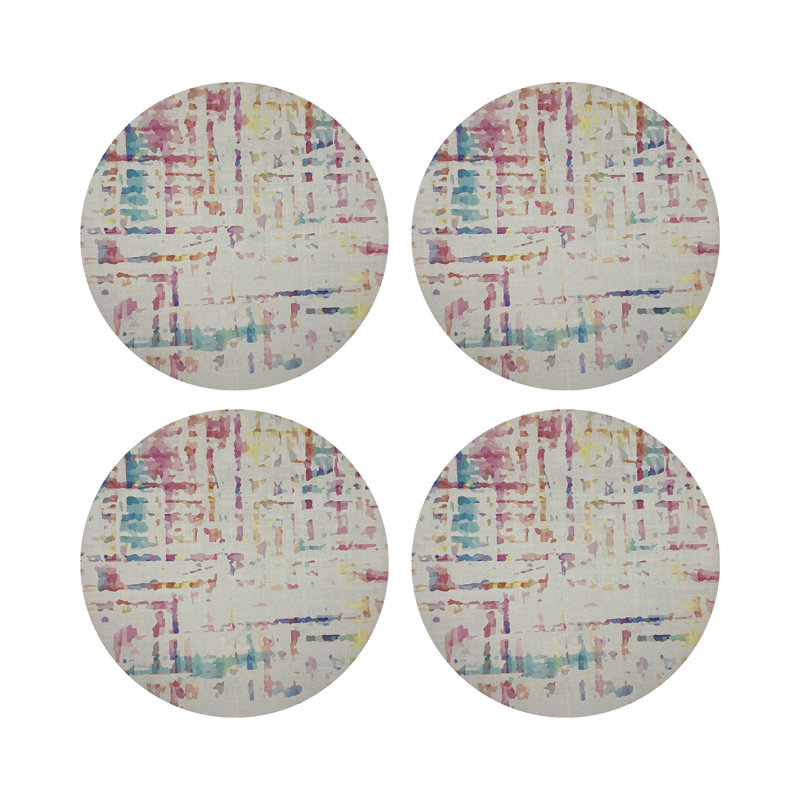 Coco Pink Vegan Leather Round Coasters, Cream