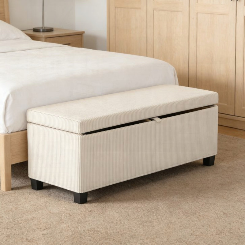 Banc de repose-pieds à l'extrémité du lit avec rangement, Beige