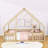 Wood Floor Bed With Safety Guardrails, House-Shaped Design-1360141053-1360141055