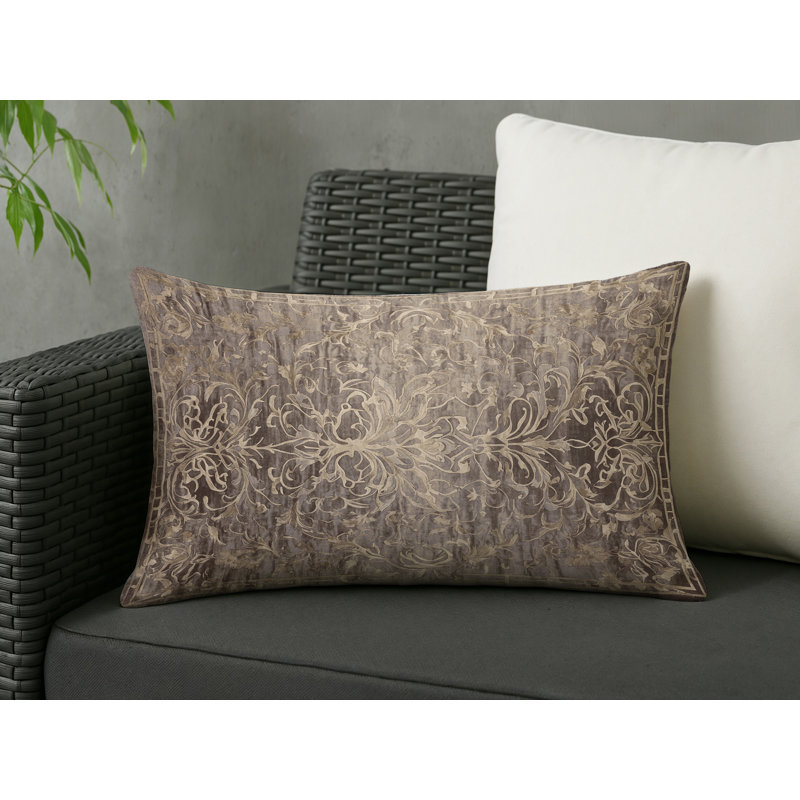 Coussin décoratif intérieur et extérieur Modern, Rectangle H 20 po x l 14 po, Floral gris 148