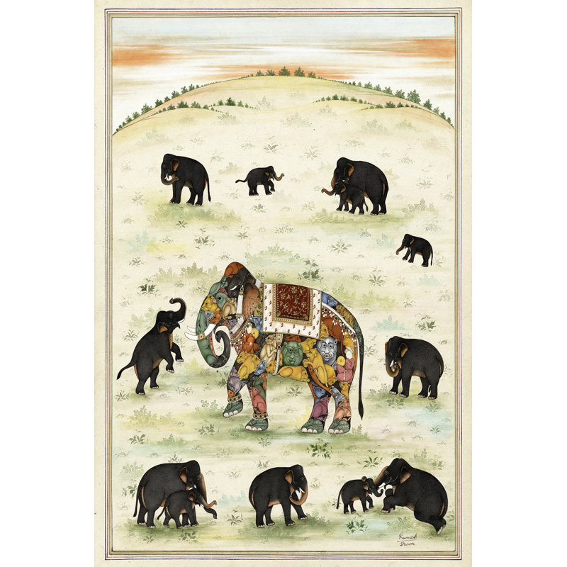 On FAP Indian Elephant Gathering - Wrapped Canvas Print, 46cm H x 30cm W x 3.8cm D