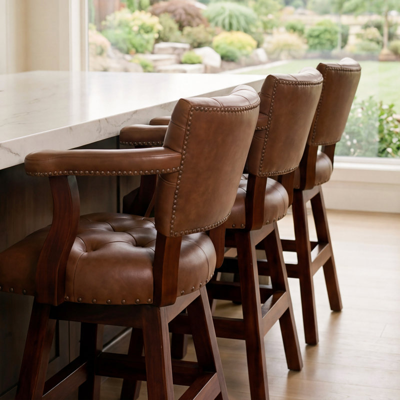 Trophy Tufted, Light Brown, Bar Stool (30" Seat Height)
