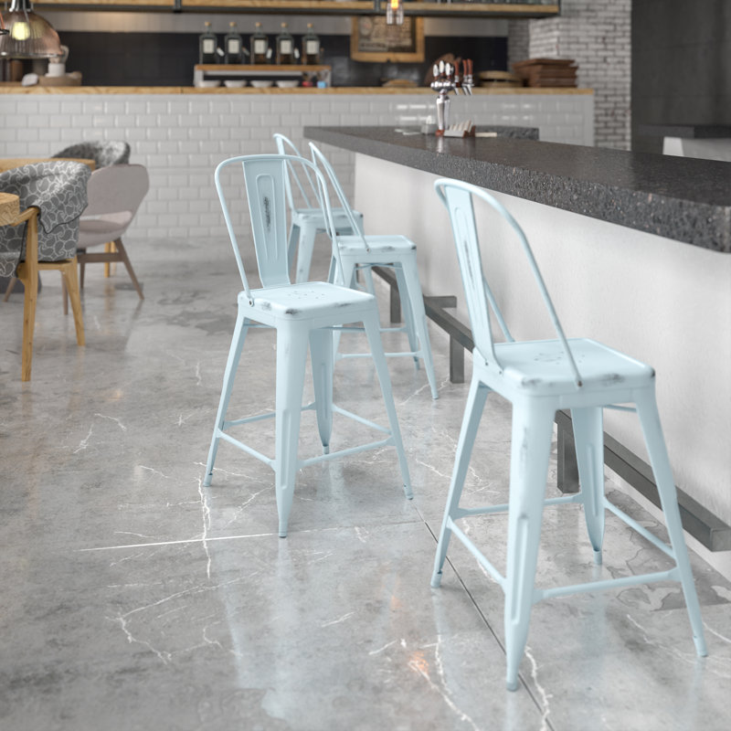 Tabouret de bar Iddings, Bleu-vert vieilli, 1, Tabouret de comptoir (siège d'une hauteur de 24 p
