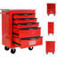 5 tiroirs, chariot à outils à roulettes en métal, roues, rouge et noir, verrouillable, poignée à tirer, frein, chariot d'atelier de garage à roulement, toit en acier inoxydable, glissière de capacité de charge universelle de 15 kg,-1452265324