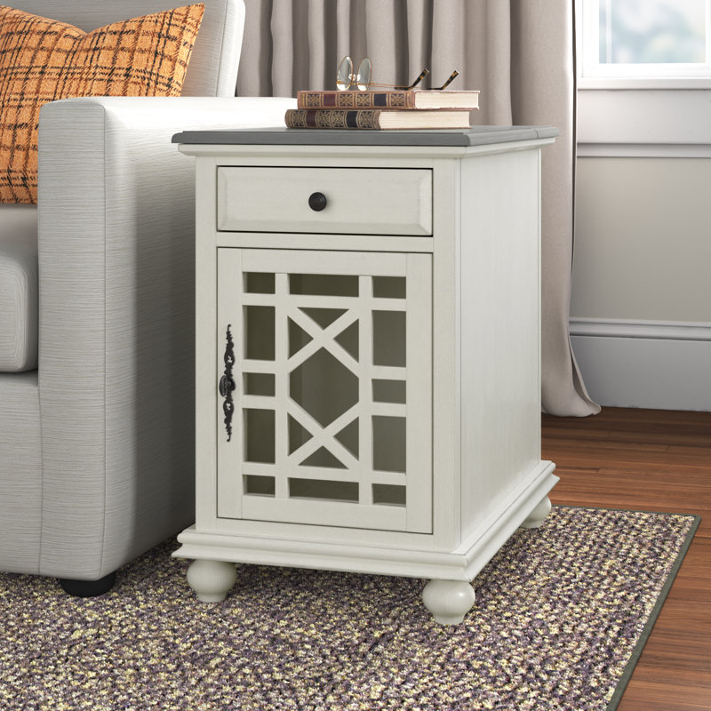 Ahmara End Table with Storage and Charging Station, Gray/White