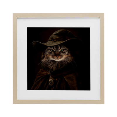 «Whiskered Wizardry Cat», reproduction encadrée sous verre, conception de Kelley Parker