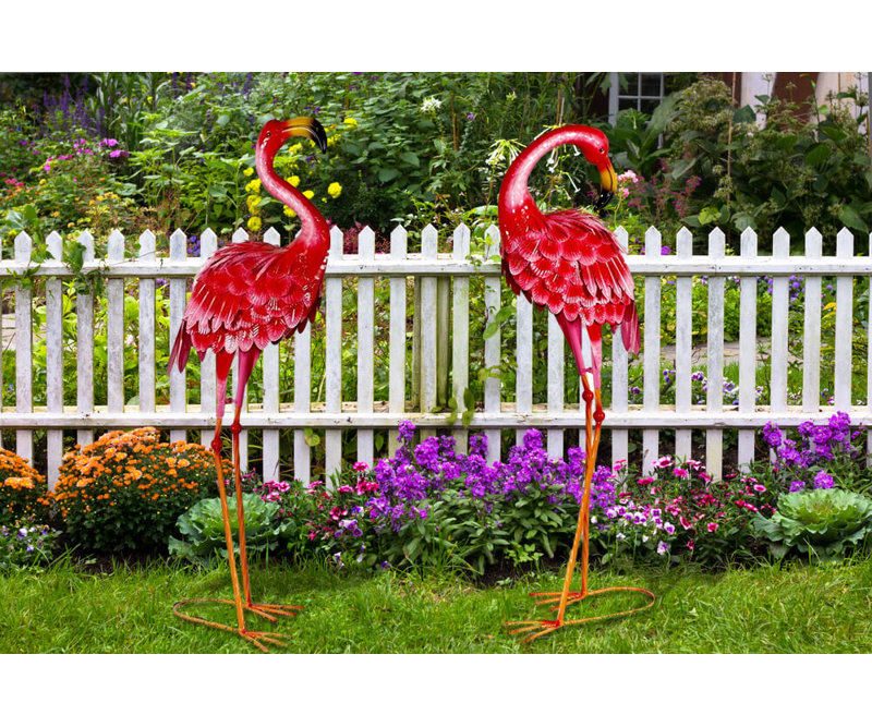 Ensemble de 2 statues de jardin d'extérieur flamant rose