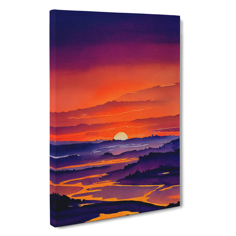 Sunset Lake Watercolour No.6 - Wrapped Canvas, 50cm H x 35cm W x 3cm D