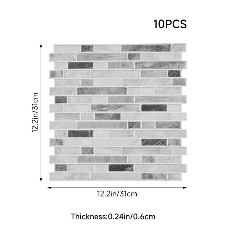 10Pcs Self-Adhesive Wall Tile Stickers with Marble Effect, Black