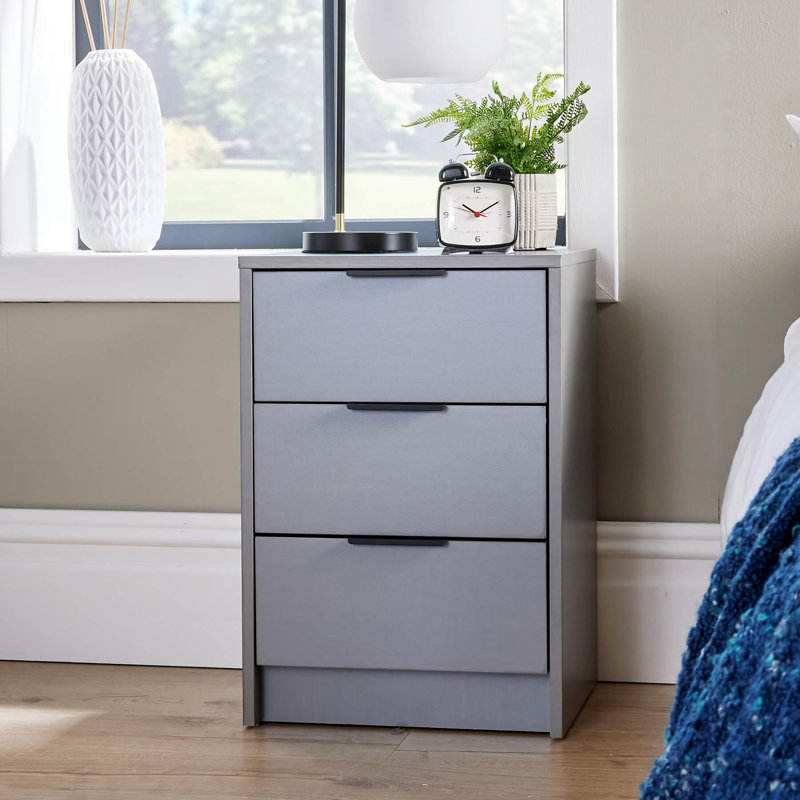 Phoenix 3 Drawer Bedside Table Storage Unit, Grey