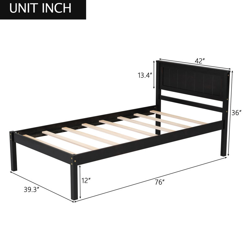 Lit plateforme simple, tête de lit et support à lattes de bois, sans sommier, lit à un bon rapport qualité-prix, Lit simple