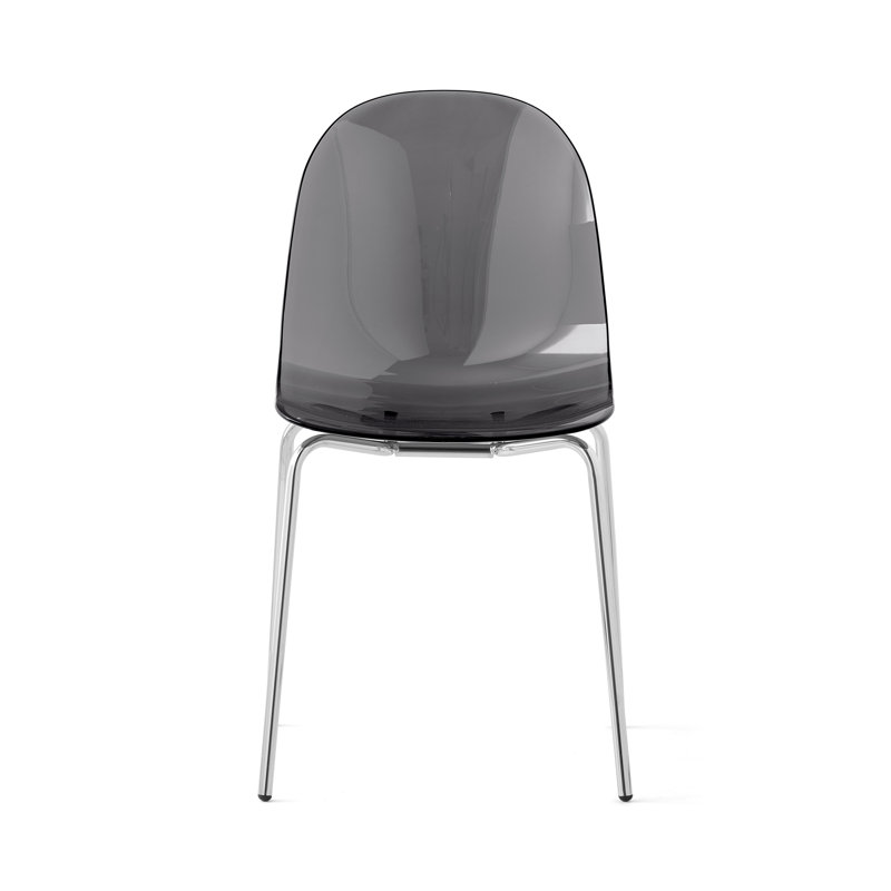 Chaise sans accoudoir Academy avec structure en métal, Gris fumée transparent / chrome