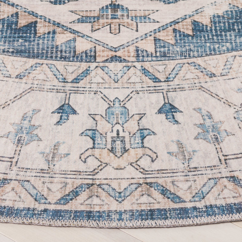 Maritess Machine Washable Southwestern Rug, Round 6'
