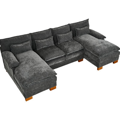 Méridienne double en chenille grise, tissu en polyuréthane, capacité de charge de 500 livres, pieds en bois massif, quincaillerie rouille, mobilier d'assemblage sans effort, marches simples et stables