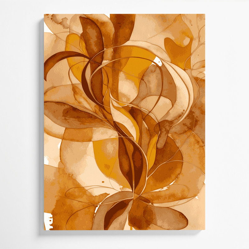 Aquarelle abstraite 95, art mural sur toile brune, H 18 po x l 12 po