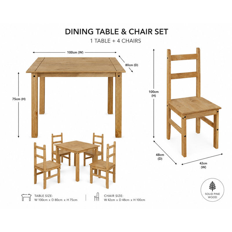 Juni 4 - Person Pine Solid Wood Dining Set