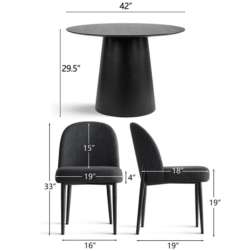 Gweneva 5 - Piece Solid Oak Round Pedestal  Dining Set, Charcoal Black