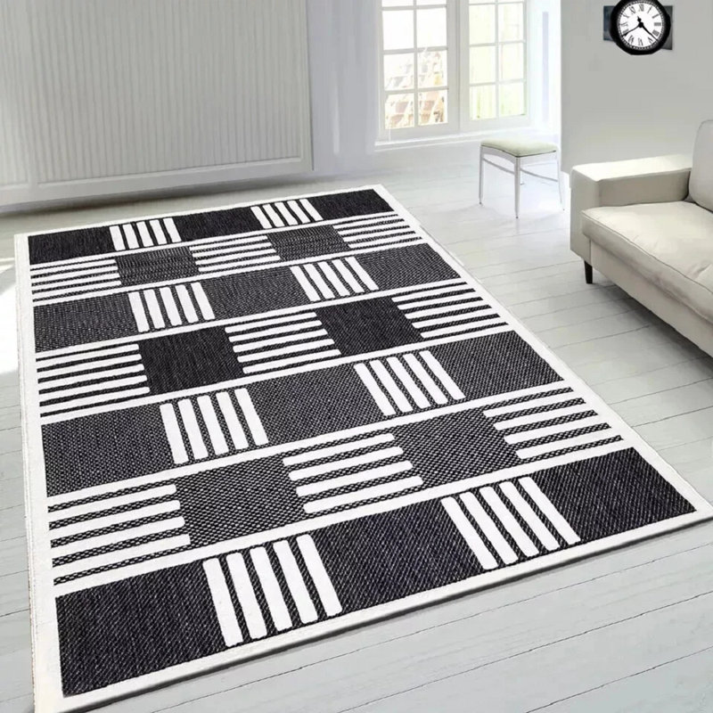 Chevron Machine Tufted Indoor / Outdoor Area Rug, Antrasit, Rectangle 80 x 150 cm
