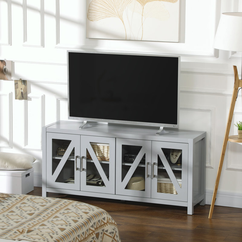 Console de rangement en bois avec 4 portes en verre, Blanc