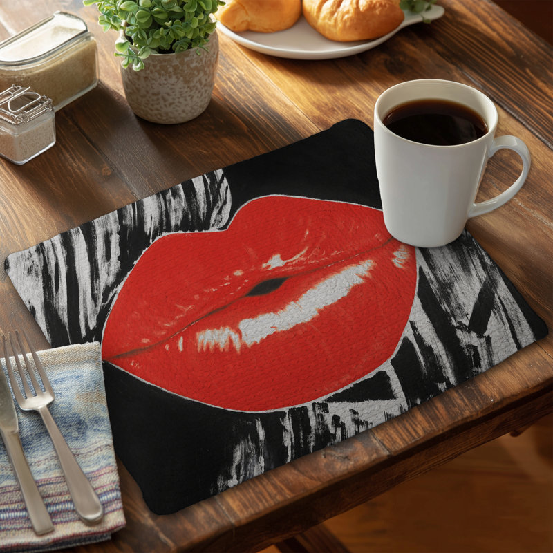 Retro Pouty Lips Braided Polyester Placemat | Home Decor