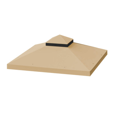 10X10 Ft Patio Gazebo Replacement Canopy - Double Tiered Roof Protected Khaki Layered Top Fade