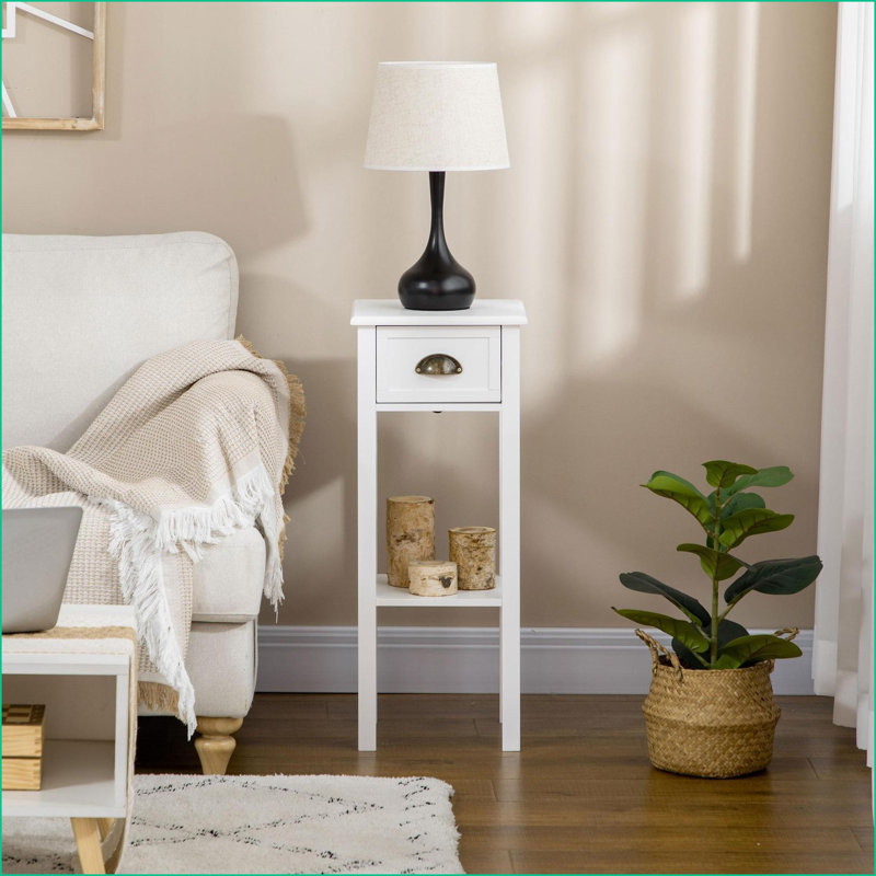 White 2-Tier Coffee Table with Drawer &amp; Shelf for Living Room, Space-Saving Storage