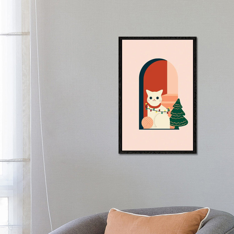 Christmas Cat - Print on Canvas, Black Framed, 66.04 cm H x 45.72 cm W