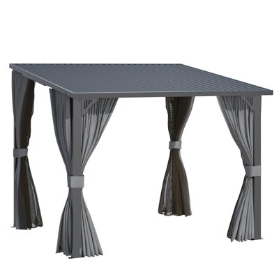 2.4x3m Lean-to Gazebo With Curtains And Mosquito Netting