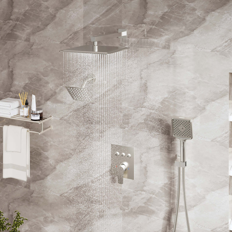 3-Function Dual Shower Head Pressure-Balanced Shower System With 4 Sprays Handheld, Brushed Nickel