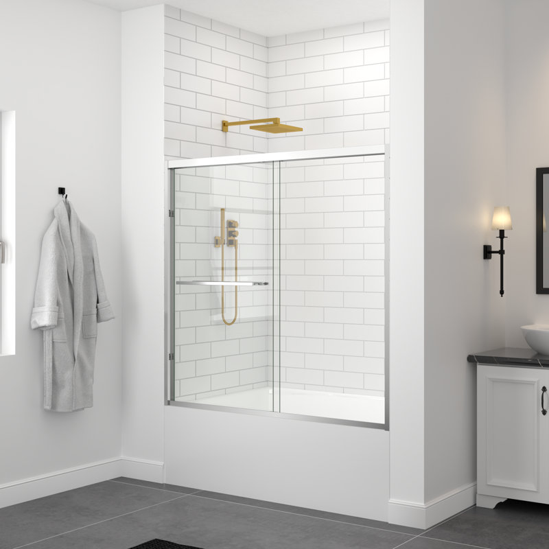56-60" W x 58" H Aluminum Framed Double Sliding Bath Tub Door with Premium 1/4" (6mm) Clear Tempered Glass, Polished Chrome