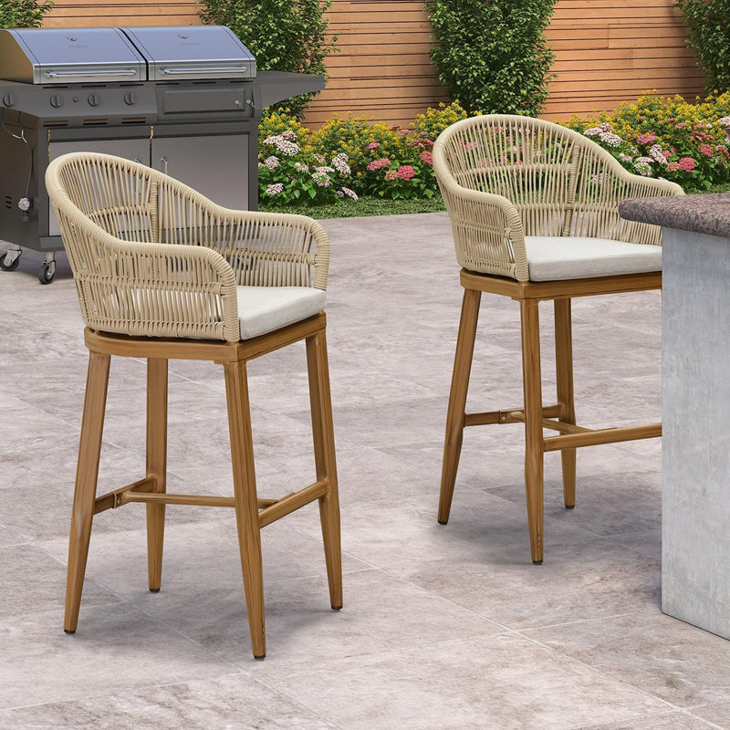 Tabourets de bar et de hauteur pour patio Aleza, Tabourets de bar (siège d'une hauteur de 28,54 po, Champagne / teck, Beige