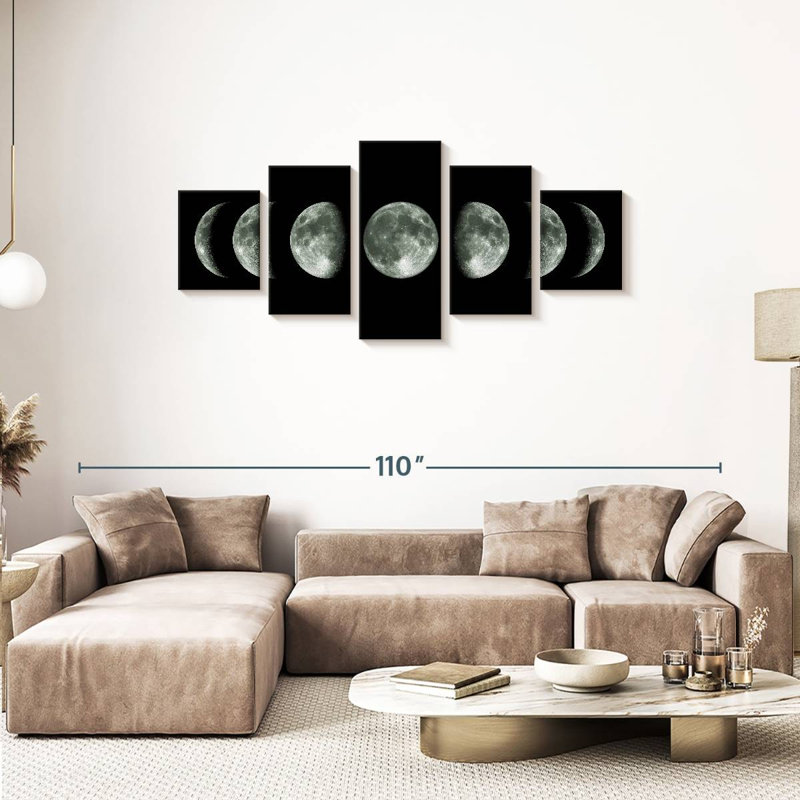 Cycle lunaire sur toile, ensemble de 5 pièces, H 74 po x l 34 po x P 1,25 po