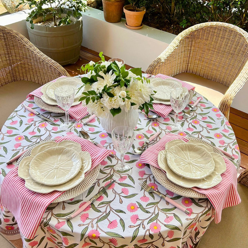Green Striped Napkins ( Set Of 4), White/Pink