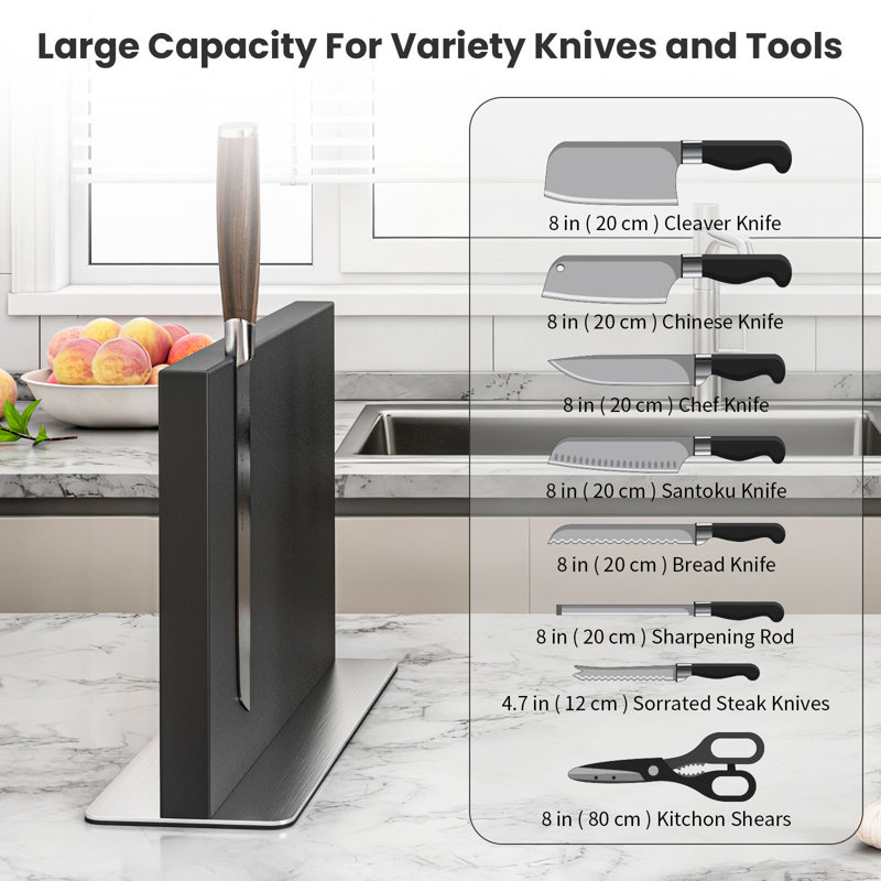 Porte-couteaux magnétique double face en acier inoxydable THMINS, support d'affichage universel pour comptoir de cuisine