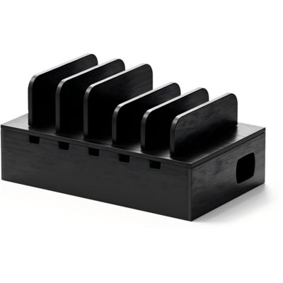Station de recharge en bambou pour plusieurs appareils, compatible avec plusieurs téléphones portables, ordinateurs portables, tablettes et iPads, organiseur de chargeurs pour table de chevet, noir