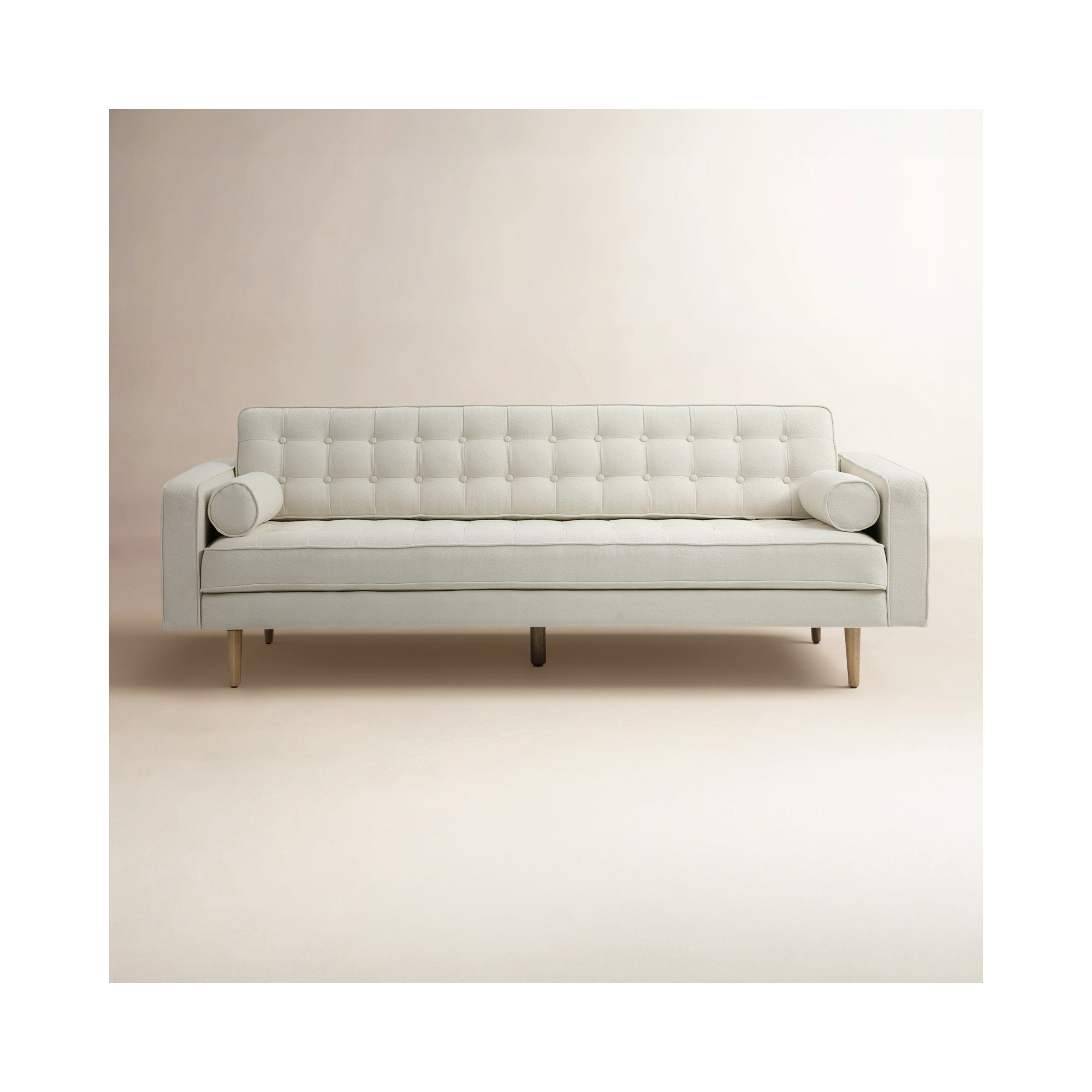 Geo 85'' Upholstered Sofa, White Boucle
