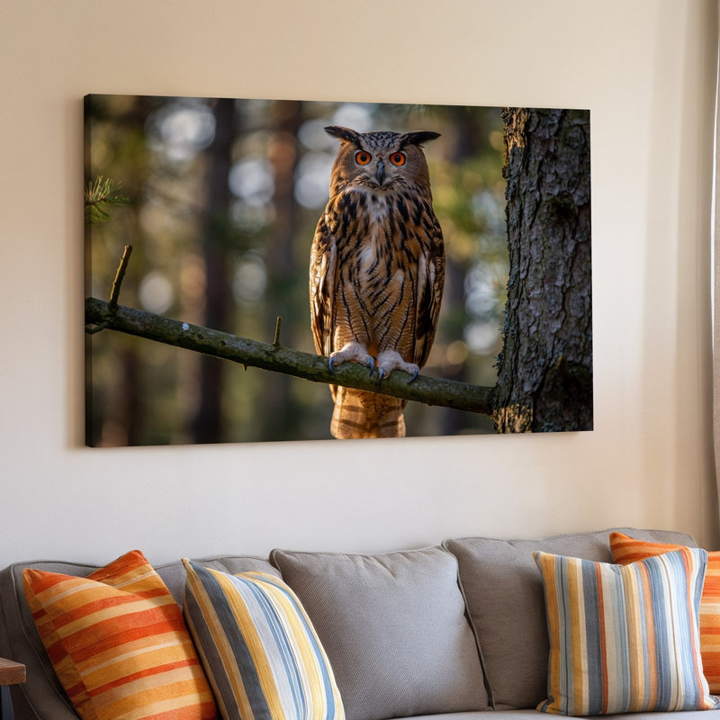 Toile, une chouette majestueuse perchée en évidence sur une branche présentant son art mural, H 9 po x l 12 po