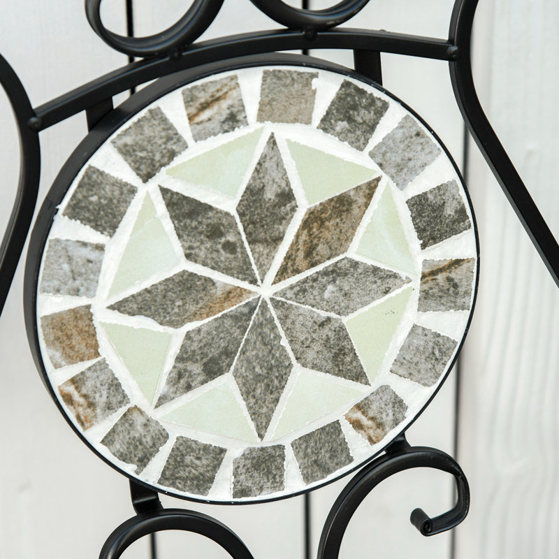 Castelli 3 Pcs Mosaic Tile Garden Bistro Set, Table, 2 Folding Chairs Grey