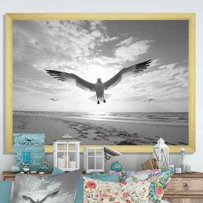 " Gray Beach Seagulls In Flight II "